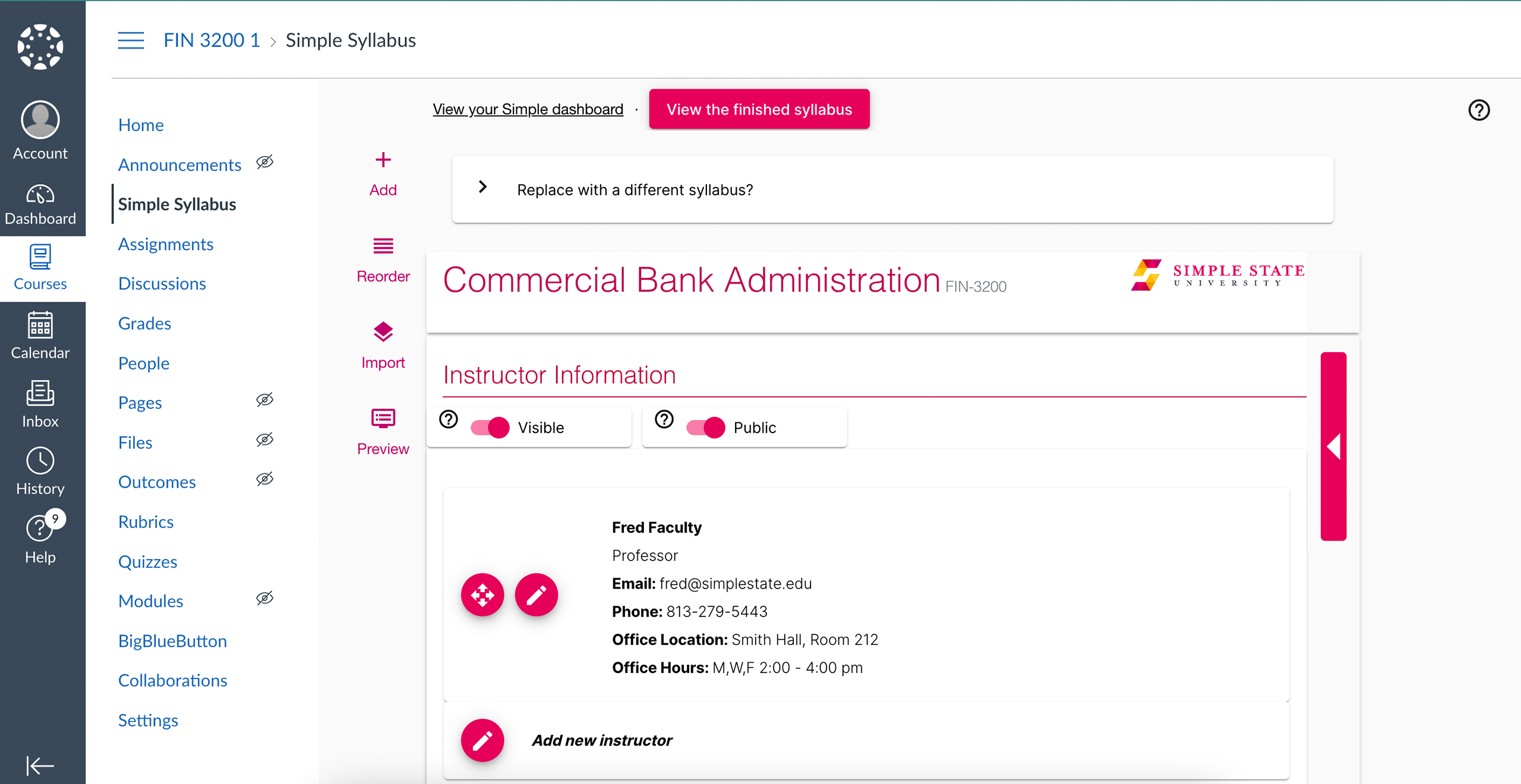 Canvas integrated syllabus builder