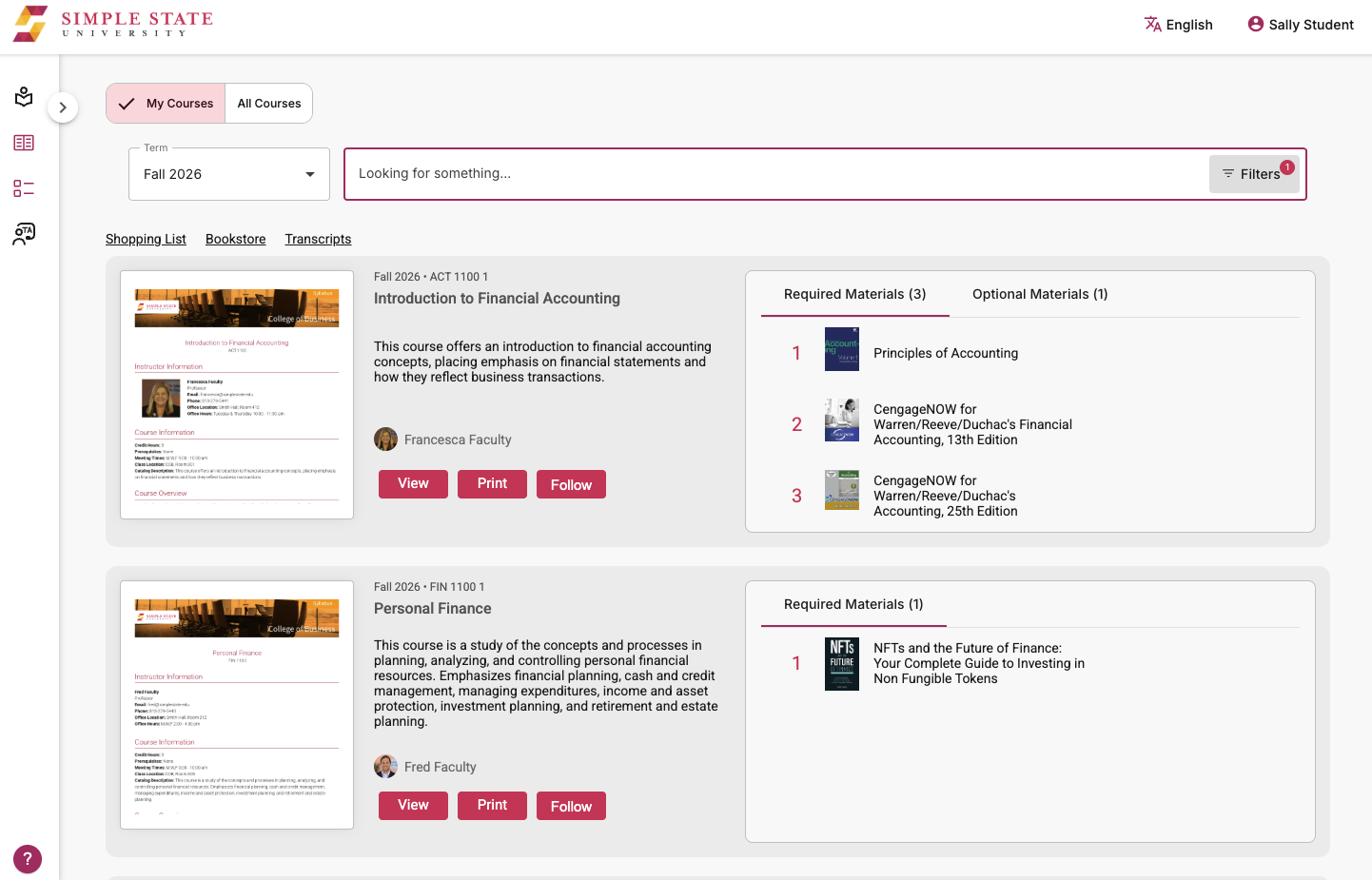 Online student portal for viewing class syllabi.