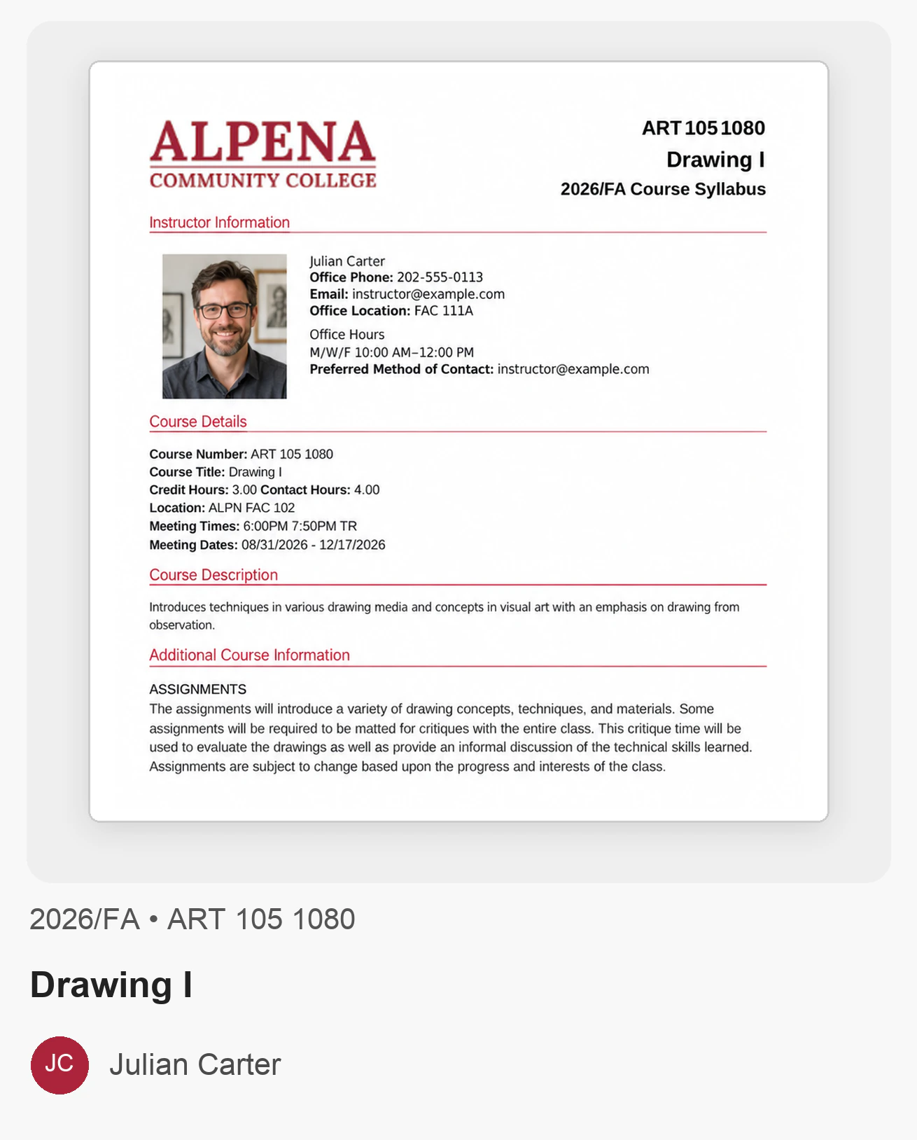 Alpena Community College syllabus example
