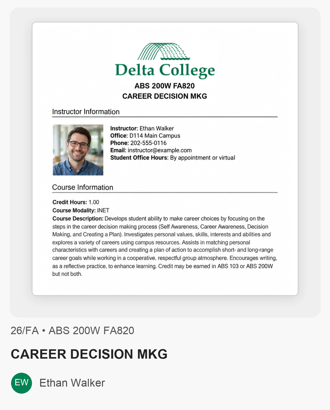 Delta College syllabus example