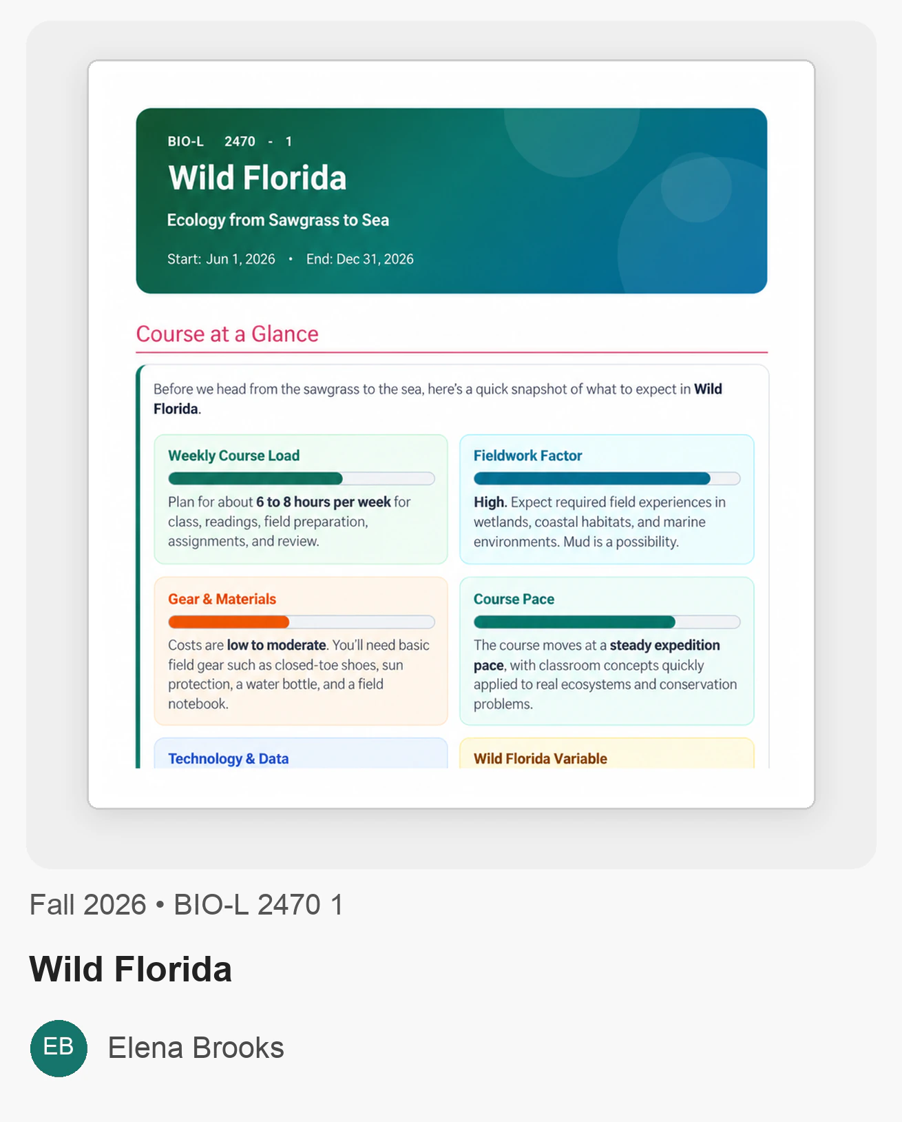 Wild Florida syllabus example