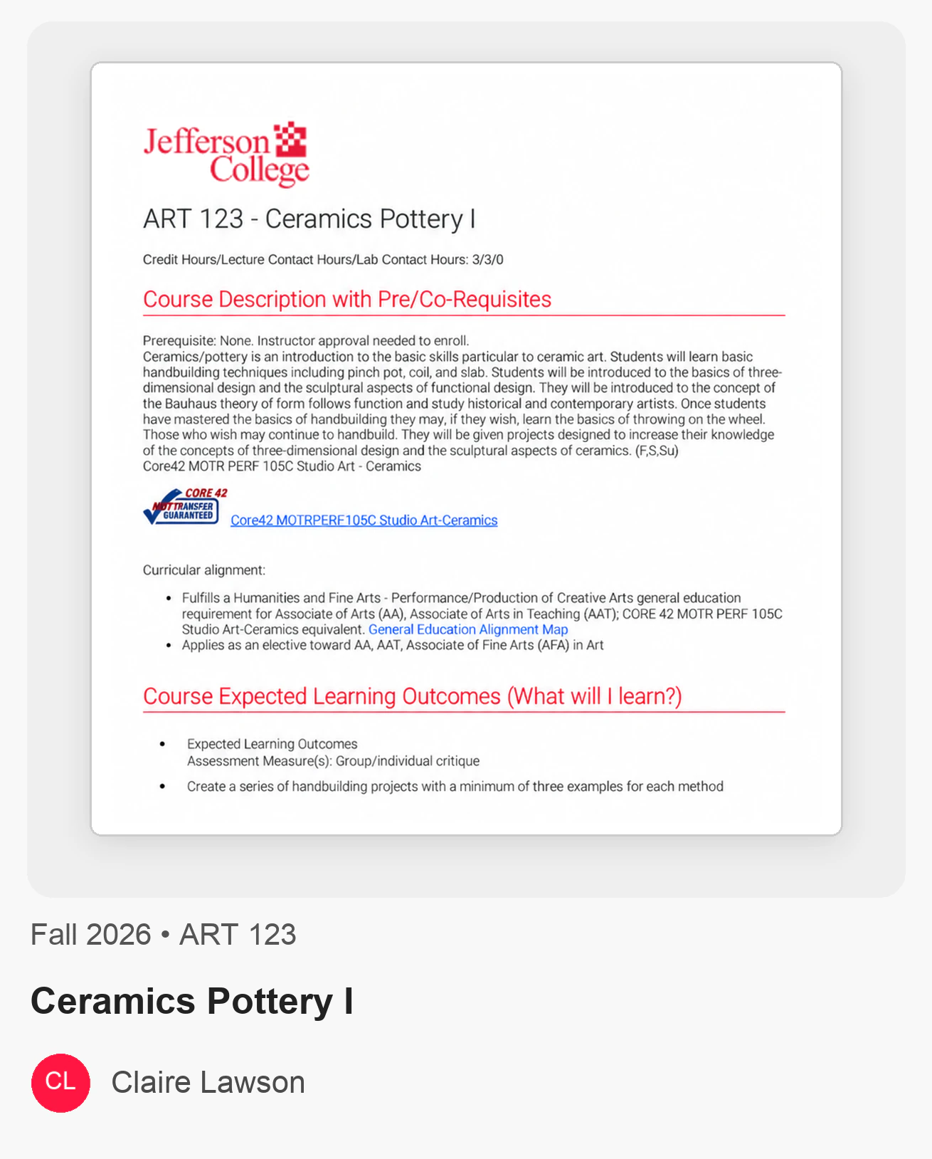 Jefferson College syllabus example