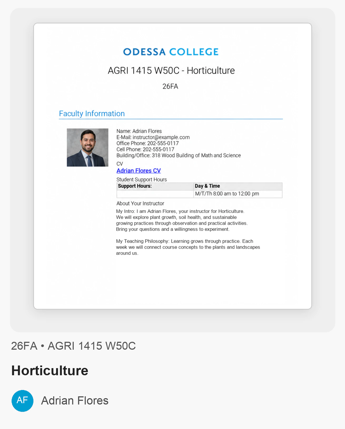 Odessa College syllabus example
