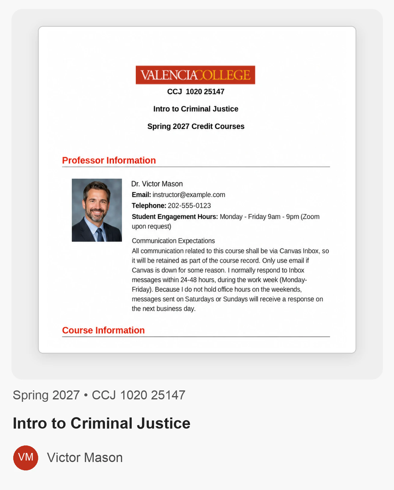 Valencia College syllabus example