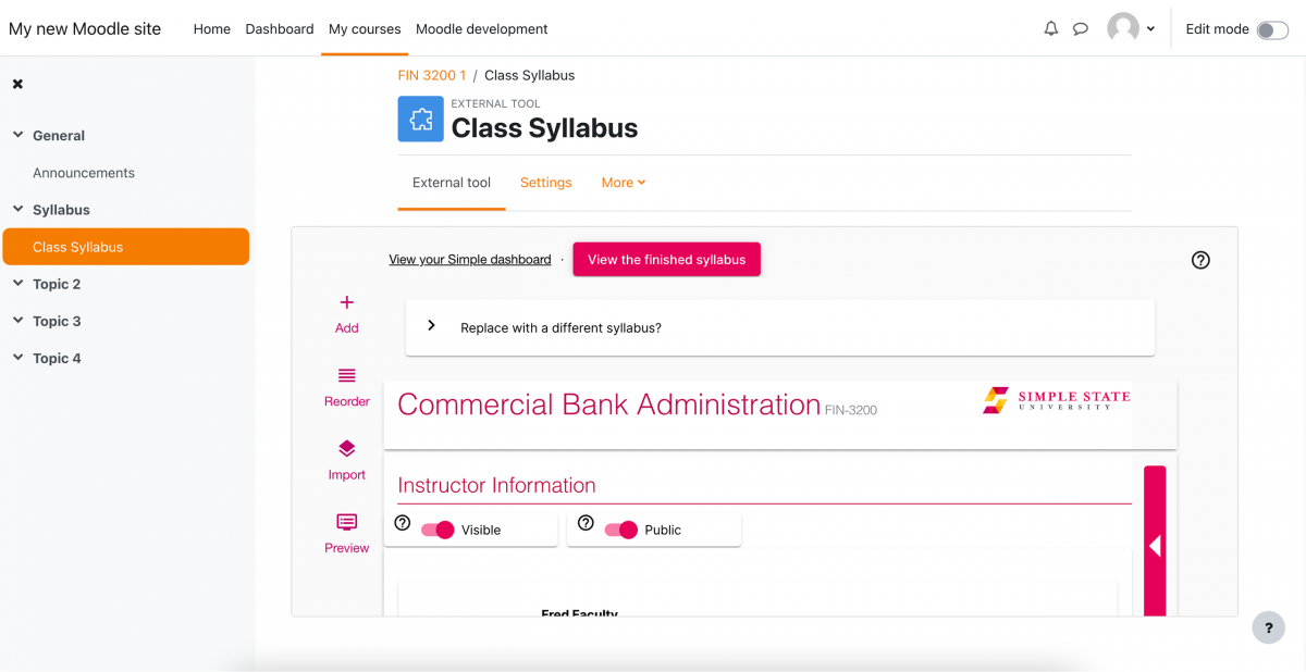 Moodle integrated syllabus builder