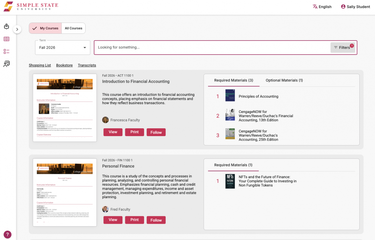 Online student portal for viewing class syllabi.
